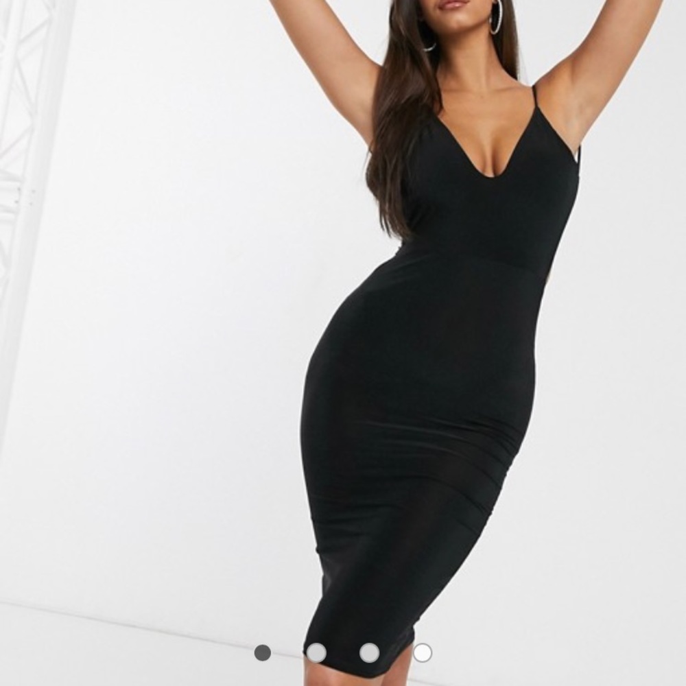 ASOS NEW black open back midi dress w/ ruched back